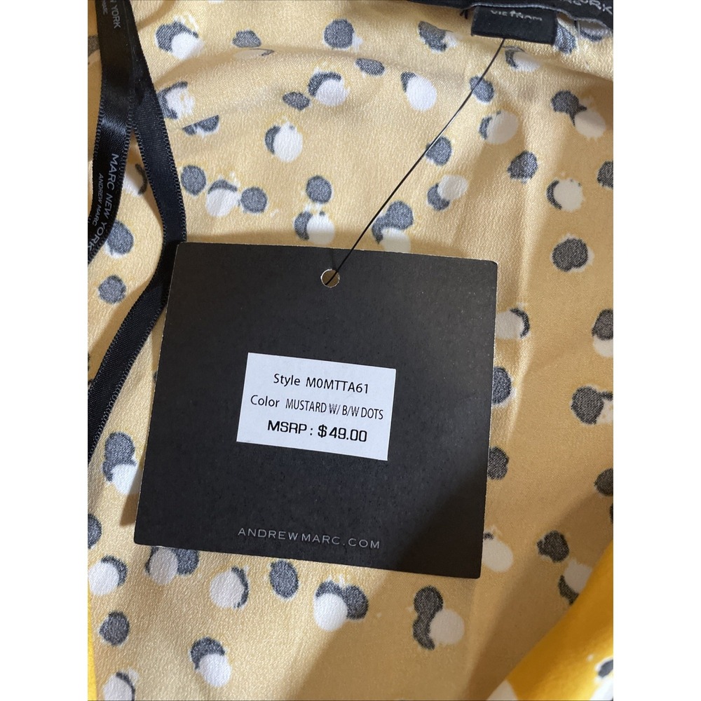 Marc New York Cropped Blouse Jacket Women Medium Satin Yellow Dot Button Up - Picture 6 of 12